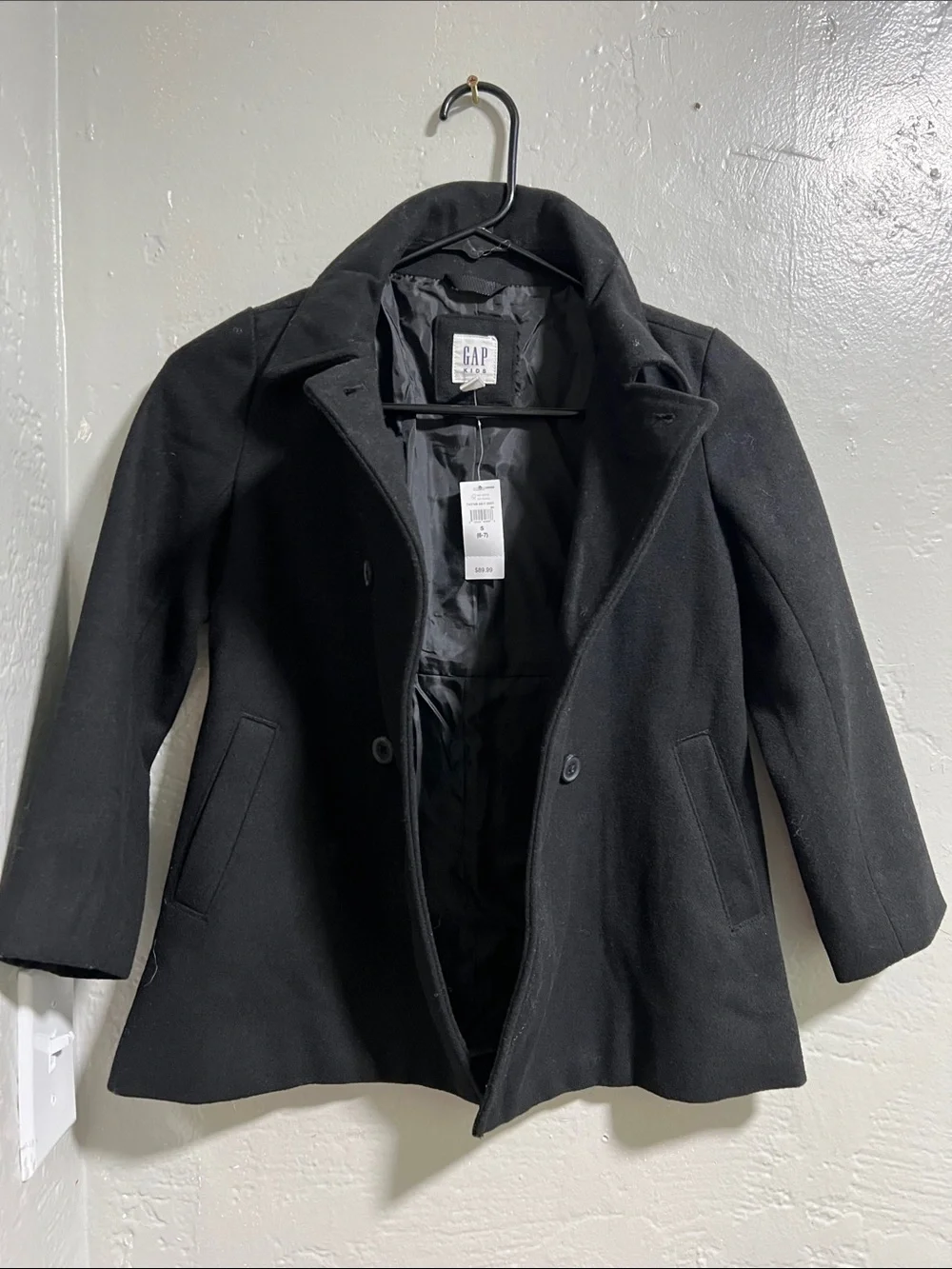 New Gap Kids black Wool Blend Pea Coat Size 6-7 double breasted